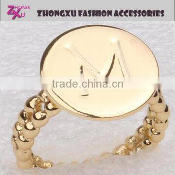 new custom fashion and popular womens gold plated promotion letter ring