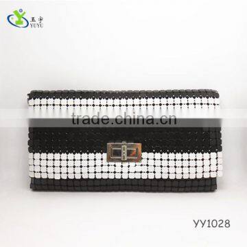 2014 new ladies black & white aluminum mesh clutch evening bag