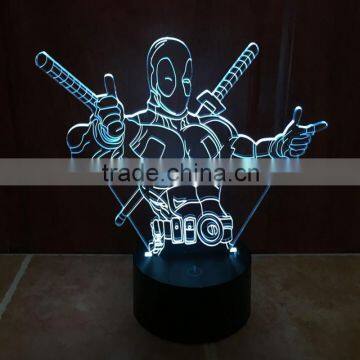 3D Optical Night Light Deadpool 7 RGB Light Colors 10 LEDs AA Battery or DC 5V Mixed Lot photo-2