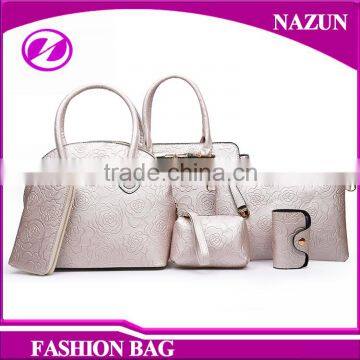 Tmall Hot Selling Fashion 6 in 1 High Quality Rose Leather Bags Waterproof Set Handbags for Lady photo-3
