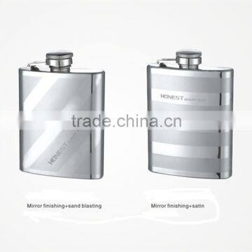Sand Polished Hip Flask With Strip Pattern/unique Hip Flask/ Alcohol 6 oz Silver Hip Flask photo-2