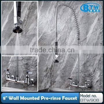 8" Wall Mounted Pre-rinse Faucet with Pull Down Spray for Commercial Kitchen