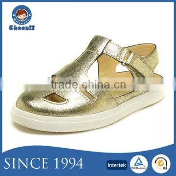 2016 Summer Beautiful Girls Closed Sandals with Gold Genuine Leather