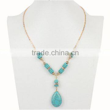 Gold-plated Multilayer Thin Chain Turquoise Beaded Necklace Pendant Necklace photo-2