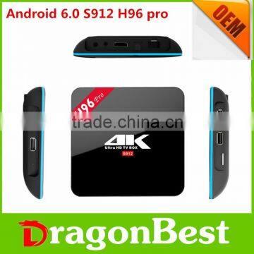 2016 New Arrival H96 pro Android 6.0 TV Box Amlogic S912 Octa Core Android 6.0 Marshmallow TV Box