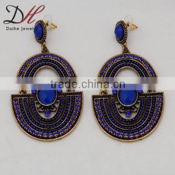 Plummy Women Bohemian Style blue Tassels Beads Hollow Pendant Earrings Jewelry