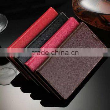 Factory Price Lichee Grain Phone case For Sony Xperia Z4 Genuine Wallet leather flip case with Card Slots