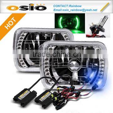 7 inch Square Install H4 or HID H4 Xenon Bulb with LED Halo Ring Semi Sealed Beam