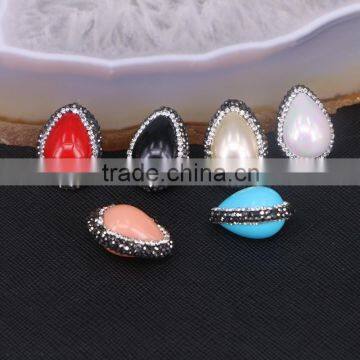 Multi Color Shell Connector Druzy Beads, Water Drop shape Pave Crystal Jewelry Shell Beads Gem Charm