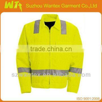 high quality yellow safety light work jacket with reflective stripes