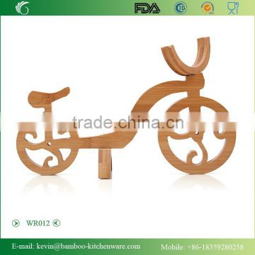 WR012/Natural Solid bamboo wine rack bike shape single wooden bottle wine holder antique plastic display wine bottle holder