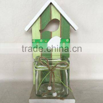 Easter Wood deco bird with house shape on topdesk decoration for home decorative candle holder