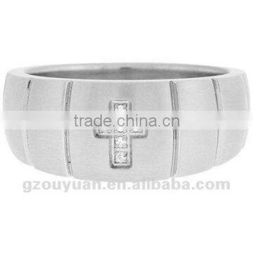 Stainless Steel Christian Ring With Vertical Grooves and 6 CZ Cross
