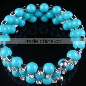 4 rows pearl and rhinestone graduated wraparound coil bracelet