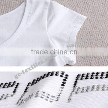 Girl's Hot Fix Rhinestone Slim Short Sleeve T-shirts for Promotion photo-6