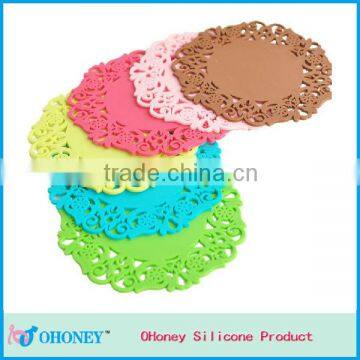 Beautiful silicone cup mat lace flower silicone cup mat bar mat coaster