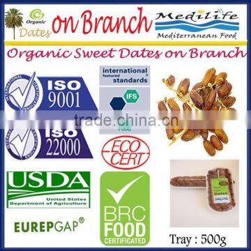 Organic Sweet Dates on Branch. Organic Sweet Dates. Sweet Dates on Branch 500 Tray