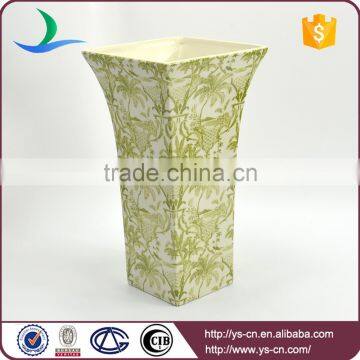 Square lime green landscape Motif stoneware hand made vases