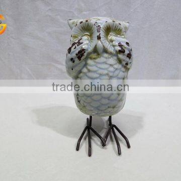 Hot selling ceramic grey glazed distressed owl decortion