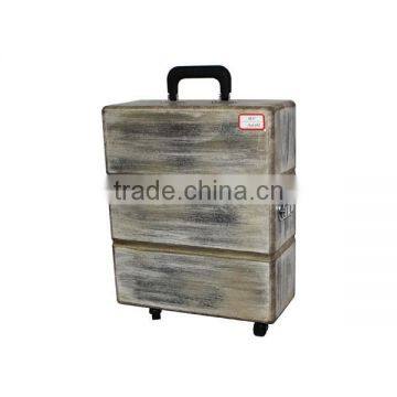 Distressed Wooden Storage Box with Wheels Wooden Storage Case Wholesale