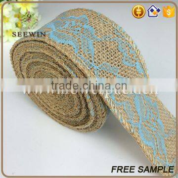 Royal Blue Chevron Burlap Ribbon for Wrapping photo-3