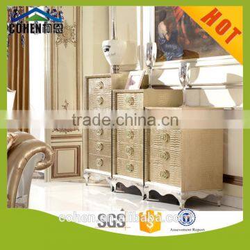 Golden color luxury wooden storage cabinets with automatic sliding guide rail chest