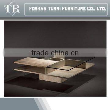 Italy Tempered Glass Top Marble Travertine Coffee Table photo-4