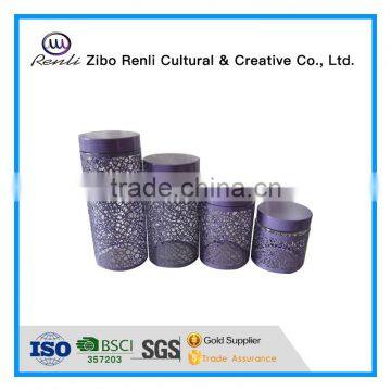 4 Pieces Unique Purple Metal Coated Glass Kitchen Canisters Set With Screw Top Lid