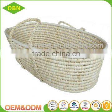 High-end Customized Corn Husk Straw Baby Mose Basket With Braided Handles photo-2