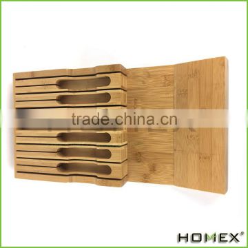 100% Pure Bamboo in Drawer Knife Block Knife Organizer Homex BSCI/Factory