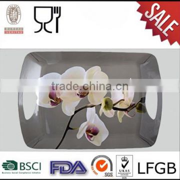 Flower printing melamine breakfast trays wholesale melamine tray with handles