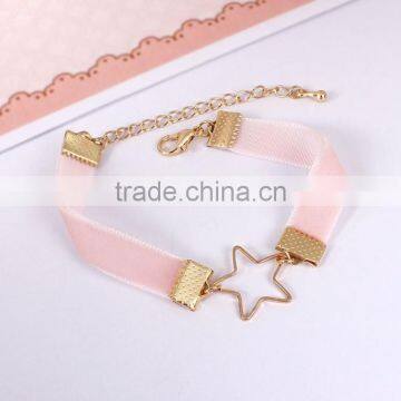 gold hollow star charm silk ribbon bracelet