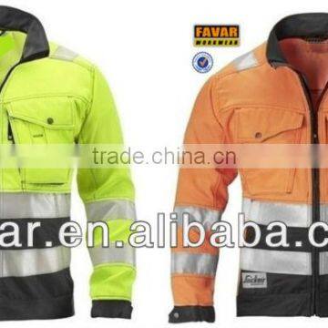 Mens polyester cotton yellow police safety work jacket