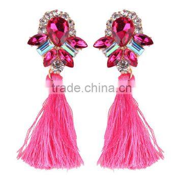 Bohemian Jewelry Rhinestone Gems With Long Colorful Tassel Charms Earrings for Women photo-2