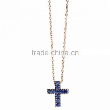 Gold Plated Blue Gemstone Cross Pendant