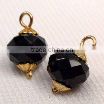 Black Crystal Charms, 4 Handmade Jet Black Gold Charms, Personalize Jewelry Making Supplies, Charms For Jewelry Making