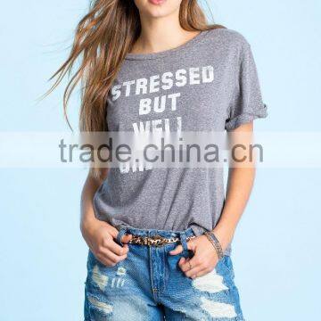 Custom Rolled Short Sleeves t Shirt Wholesale Graphic Print T-shirt Woman photo-2