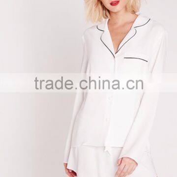 New Arrival Contrast Pipi Pyjama Set Wholesale Adult Women Pajama White photo-4