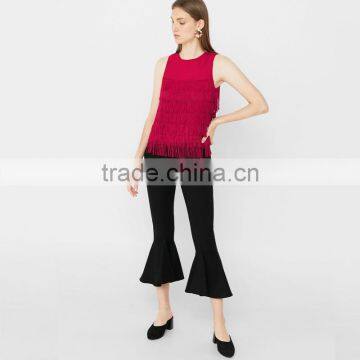 Red Sleeveless Blouses With Tassels 2018 Womens Fringed Tops photo-5