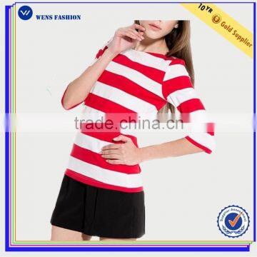 Wholesale Hot Sale Women Sweet Stripe Thin Short Sleeve Bamboo T Shirt