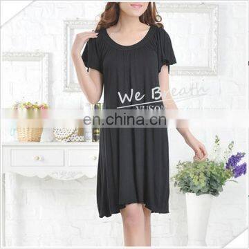 Ladies' Eco-friendly Bamboo Fiber Round Neck Night Gown Solid Color FD photo-2
