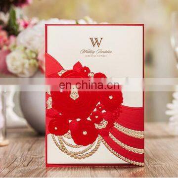 Wedding Items Chinese 6039 Red Big Flower Free Customized Wedding Invitation Card