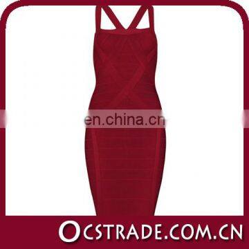 2014 simple style wine wide strap evening dress