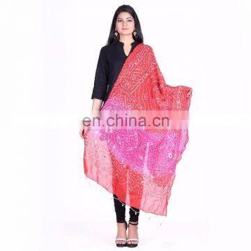Hand Tie Dye Bandhej Beaded Jaipuri Tradional Ethnic Stole Dupatta 2.35 Mtrs