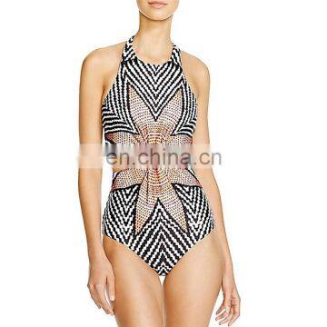 Placement Print Hollow Sexy Mayokini Swimwear Female One Piece Bathing Suits Women Monokini Ladies Swimsuit photo-5