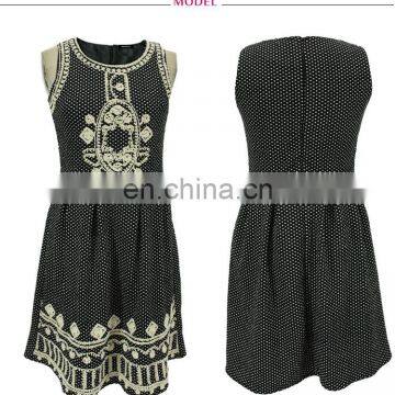 2017 Summer Casual Knitted Dress Border Embroidered Dot Printed Sleeveless Braces Dress for Women photo-3