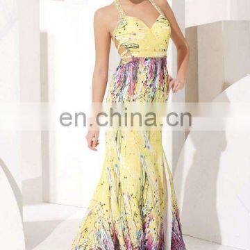 Long Chiffon Low Back Dress Ladies Western Wear Print Evening Dresses