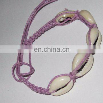 FRIENDSHIP BRACELET BLACK COTTON SHELL BEADS ADJUSTABLE ANKLET SURF BEACH BOHO