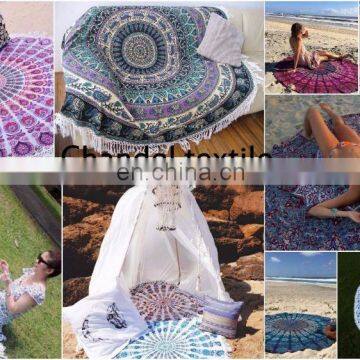 Bohemian Mandala Round Beach Tapestry Hippie Throw Yoga Mat Towel Wholesale Round with pom pom Tassels Wall Hanging Beach Indian