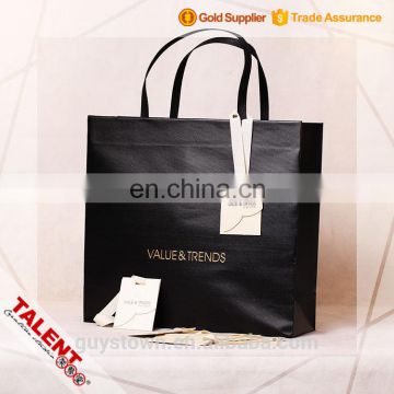 Custom luxury stamping golden promotion shopping paper bag with paper belt handle